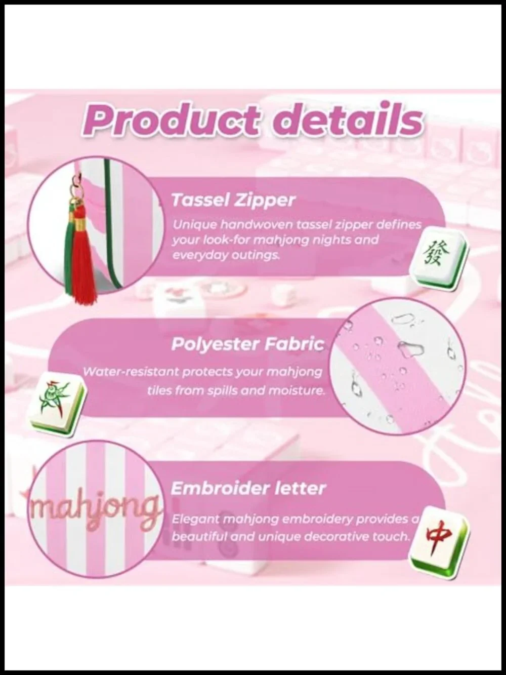 Embroidered Mahjong Tile Storage Bag, Fits 166 Tiles, Travel Game Accessory,